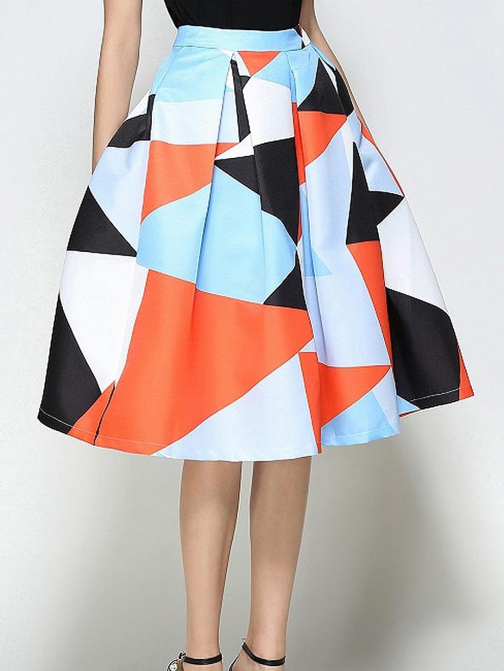 Choies Polychrome Geo Pattern High Waist Prom Midi Skirt