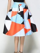 Choies Polychrome Geo Pattern High Waist Prom Midi Skirt