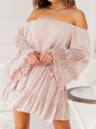 Choies Pink Off Shoulder Tie Waist Flare Sleeve Chic Women Mini Dress