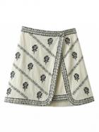 Choies White High Waist Embroidery Detail A-line Skirt