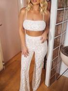 Choies White Lace Crop Cami Top And High Waist Pants
