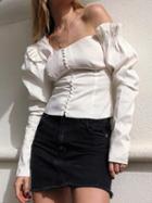 Choies White Asymmetric Neck Frill Trim Long Sleeve Chic Women Shirt