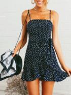 Choies Navy Blue Polka Dot Print Ruffle Hem Cami Mini Dress