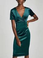 Choies Dark Green Velvet V-neck Short Sleeve Bodycon Dress