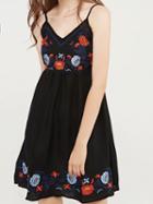 Choies Black V-neck Embroidery Cami Mini Dress