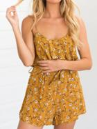 Choies Yellow Ruffle Floral Print Tie Waist Cami Romper Playsuit