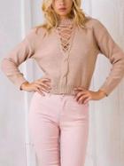 Choies Beige V-neck Lace Up Long Sleeve Knit Sweater