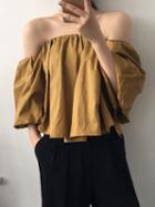 Choies Yellow Cotton Off Shoulder Puff Sleeve Chic Women Crop Blouse