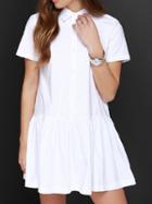 Choies White Short Sleeve Ruffle Shirt Collr Mini Dress
