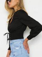 Choies Black V-neck Lace Up Front Long Sleeve Cropped Blouse