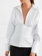 Choies White Plunge Ruched Detail Long Sleeve Shirt