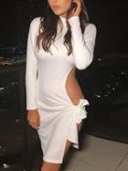 Choies White High Neck Cut Out Detail Long Sleeve Chic Women Mini Dress