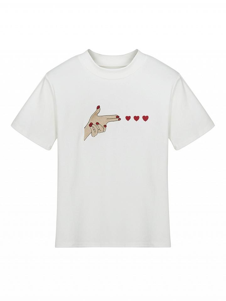 Choies White Hand And Heart Print Short Sleeve T-shirt