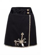 Choies Black Chain Detail Jeweled Metal Flower Gold Edges A-line Skirt