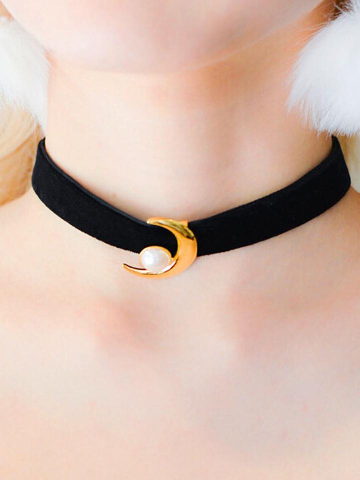 Choies Black Interstellar Moon Pearl Choker Necklace