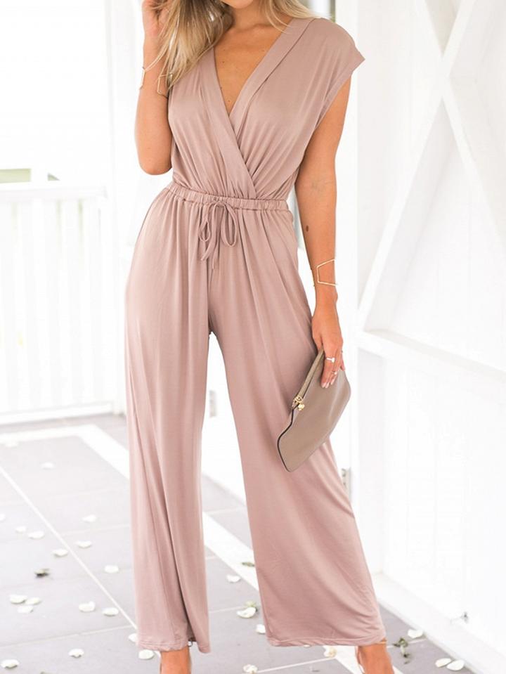 Choies Pink Cotton V-neck Sleeveless Chic Women Jumpsuit