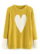 Choies Yellow Heart Pattern Long Sleeve Knit Jumper