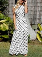 Choies White Polka Dot Tie Waist Maxi Dress