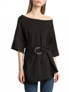 Choies Black Drop Shoulder Circle Belt Blouse Top