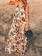 Choies Polychrome Chiffon Plunge Geo Pattern Print Chic Women Cami Maxi Dress