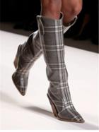 Choies Gray Plaid Microfiber Pointed Toe Chic Women Heeled Knee High Boots