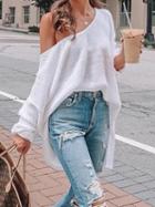 Choies White Cold Shoulder Batwing Sleeve Women Knit Sweater