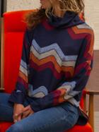 Choies Multicolor High Neck Geo Pattern Print Long Sleeve Sweatshirt