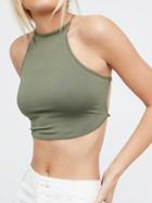Choies Army Green Halter Cross Strappy Back Crop Cami Top