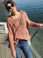 Choies Pink Ripped Hooded Knit Sweater