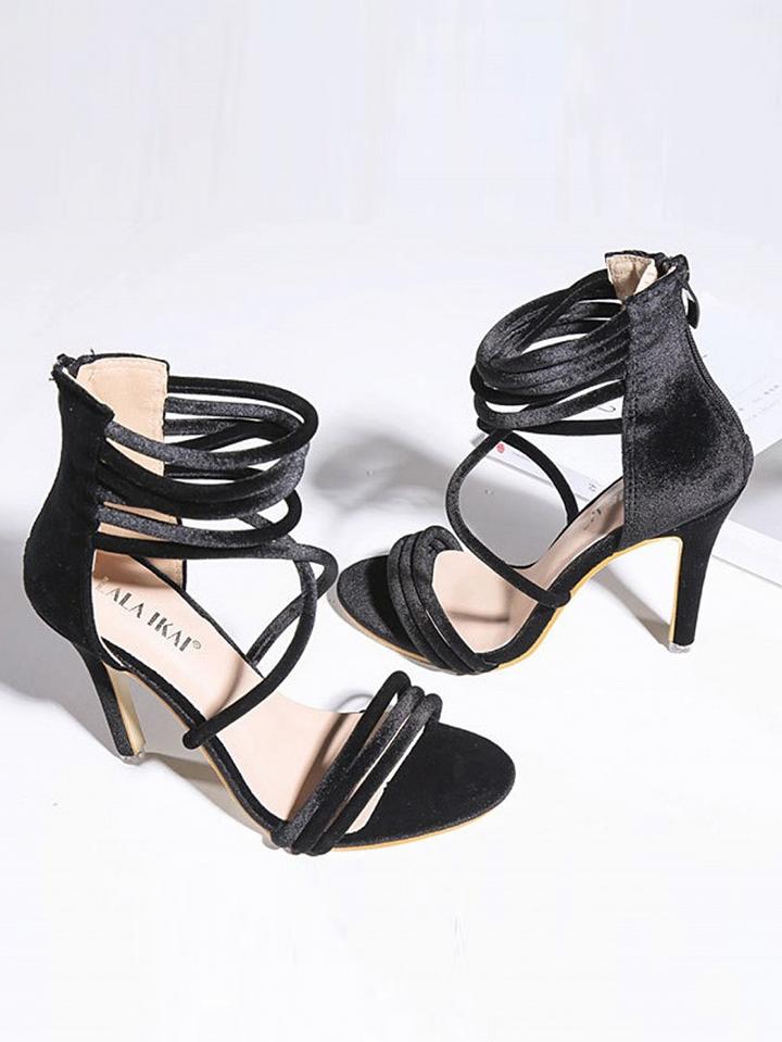 Choies Black Strap Detail Zip Back Heeled Sandals