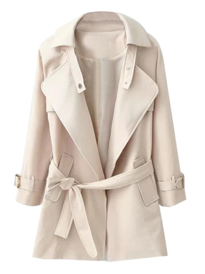 Choies Khaki Lapel Belted Waist Pocket Slim Trench Coat