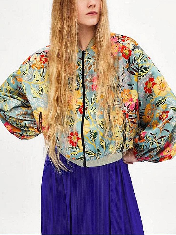 Choies Polychrome Floral Print Long Sleeve Bomber Jacket
