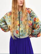 Choies Polychrome Floral Print Long Sleeve Bomber Jacket