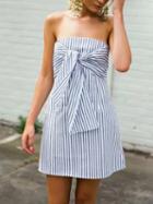 Choies Blue Stripe Bandeau Knot Front Mini Dress