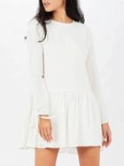Choies White Frill Hem Button Back Long Sleeve Tie Cuff Dress