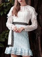 Choies White Ruffle Detail Cut Out A-line Lace Dress