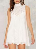 Choies White High Neck Laser Cut Out Sleeveless Swing Dress