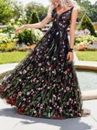 Choies Black V-neck Floral Print Open Back Women Cami Maxi Dress