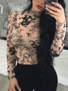 Choies Beige Dragon Print Long Sleeves T-shirt