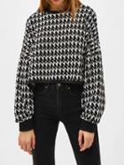 Choies Black Houndstooth Print Long Sleeve Women Crop Sweater