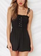 Choies Black Spaghetti Strap Stretch Lace Up Front Romper Playsuit