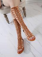 Choies Brown Lace Up High Leg Flat Gladiator Sandal