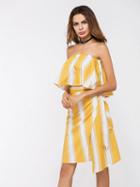 Choies Yellow Stripe Ruffle Bandeau Top And Wrap Asymmetric Skirt