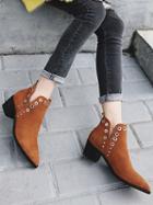 Choies Brown Faux Suede Eyelet Detail Pointed Ankle Boots