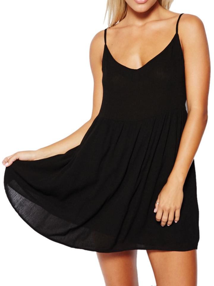 Choies Black Cut Out Back Spaghetti Strap Pleat Chiffon Dress