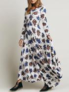 Choies White Floral Print Long Sleeve Maxi Dress