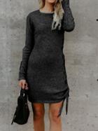 Choies Dark Gray Cotton Eyelet Lace Up Side Long Sleeve Women Mini Dress