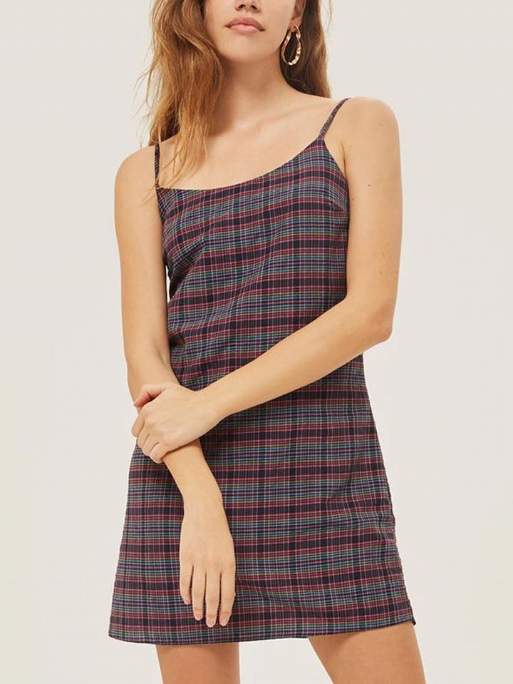 Choies Black Contrast Plaid Spaghetti Strap Min Dress