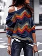 Choies Multicolor Chevron Print Long Sleeve Chic Women Sweatshirt