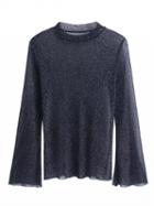Choies Black Flared Sleeves Semi-sheer Mesh Top